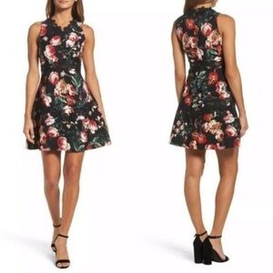 Chelsea 28 Black Foxie Floral Lace Trim Mini Dress size L